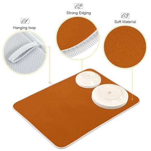 Plain Burnt Orange Solid Color Dish Drying Mat for Kitchen Counter 18 x 24 in Rack Mat Microfiber Dry Dishes Mats Drainer Mat Dish Drying Pad Countertops Mat by Dussdil - Image 4