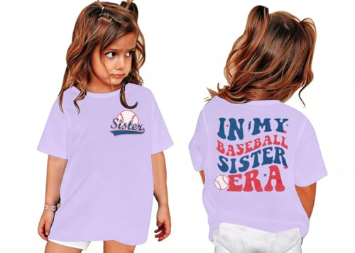 Image of FRYAID Toddler Baseball Sister Shirt Baby Girl Baseball Outfit Big Sister Shirt Birthday Girl T-Shirt Summer Cotton Tee Top