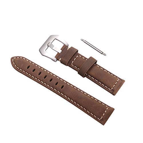 Watch Band 20mm Genuine Leather Watch Strap Retro Watch Band Replacement Wrist Watch Strap Universal Large Dial Sports Outdoor Watchband (Brown)