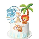 Jungle Safari Animal Cake Decorations Animal Theme Happy Birthday Cake Topper Lion Monkey Cupcake...