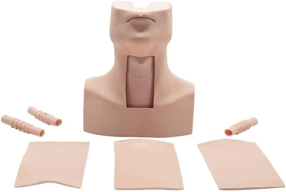 Cricothyrotomy Nursing Training Manikin, Tracheostomy Simulation Model with 4X Simulated Trachea, 4X Neck Skin and Aluminum Shell