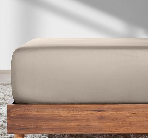 California Design Den Queen Fitted Sheet Only, Soft 100% Cotton Sateen, Deep Pocket, Durable All-Around Elastic, Headside/Footside Indicators, Fitted Sheet Queen - Beige (Warm Taupe)