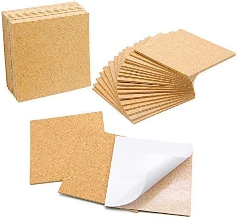 Blisstime 36 PCS Self-Adhesive Cork Sheets 4"x 4" for DIY Coasters, Cork Board Squares, Cork Tiles, Cork Mat, Mini Wall Cork Board with Strong Adhesive-Backed
