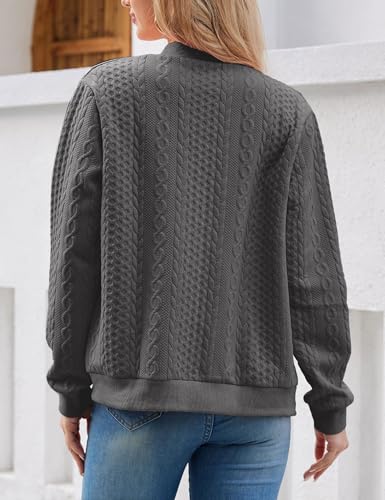 Image of WROLEM Women's Zip Up Cardigan Sweater Cable Hoodies Long Sleeve Jacket Outfits Crewneck Casual Coat