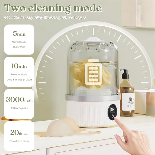 Mini-Waschmaschine, 2 Modi Tragbare Waschmaschine für Camping Reisen Hotel, 15W 1L Unterwäsche-Waschmaschine, Wiederaufladbar Kleine Mobile Waschmaschine für Babykleidung, BHs, Unterwäsche, Socken