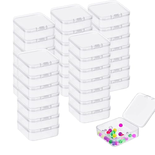 DBALL 50 Piezas Caja Plastico Pequeña Mini Caja de Plástico Transparente con Tapa Abatible Múltiples Fines Caja Pequeña para Cuentas Joyas y Otros Objetos Pequeños (4.5 x 4.5 x 2 cm)