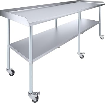 Commercial Work Table with Backsplash and Sidesplashes with Casters | NSF Stainless Steel Table with Sideguards + casters 96" Long x 30" Deep
