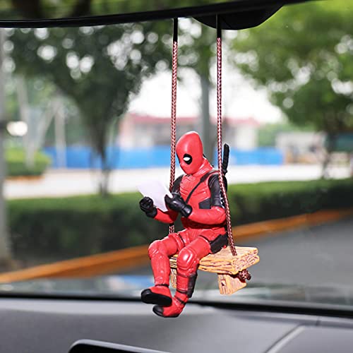 Funny Anime Car Mirror Hanging Accessories Car Pendant Reading Deadpool Ornaments Auto Rearview Mirror Decoration Car Accessories Christmas Gifts Car Interior Decor #TOP1