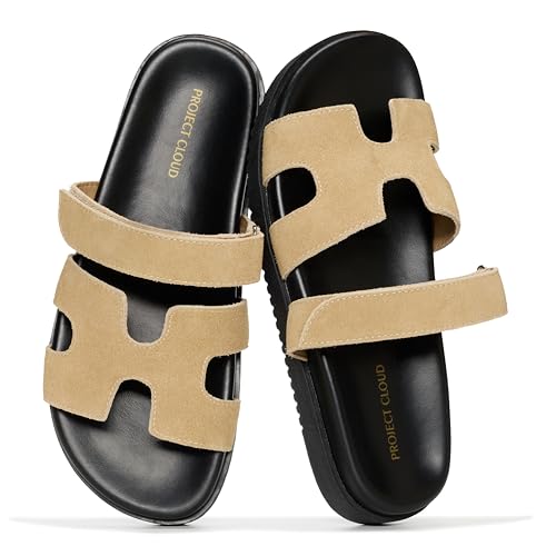 Image of Project Cloud 100% Genuine Leather Sandals Women & Slides for Women (Mayvy) | Plush Soft Insole Water Resistant Beach Footwear - Stylish Womens Slides Comfortable Women Sandals - Non-Slip Outsole