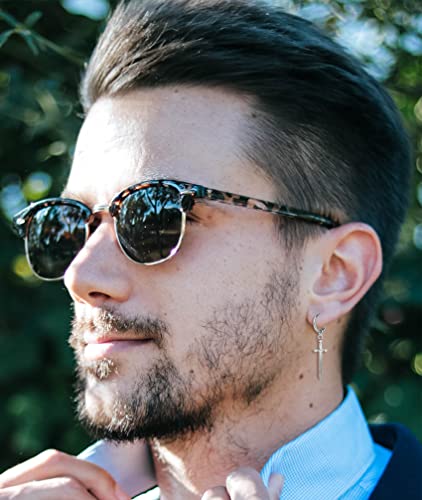 22 Pcs Stainless Steel Dangle Earrings Punk Classic Hoop Huggie Drop Earrings Spike Screw Long Chain Hexagram Stud Earrings Piercing Jewelry Set for Men Silver Black Tone3