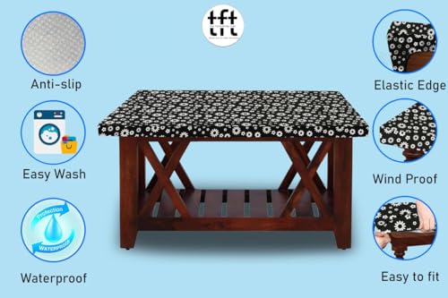 Image of The Furnishing Tree Elastic Rectangular Center Tpoy Table Cover WxL 18x48 in Inches Polyester Floral Pattern White