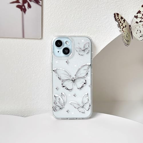 NITITOP Compatible with iPhone 15 Case Clear Bling Glitter Cute Metal Butterfly Pattern Sparkle Design for Women Girls Shiny Soft TPU Anti Yellowing Protective Cover - White by NITITOP - Used condition - Image 6