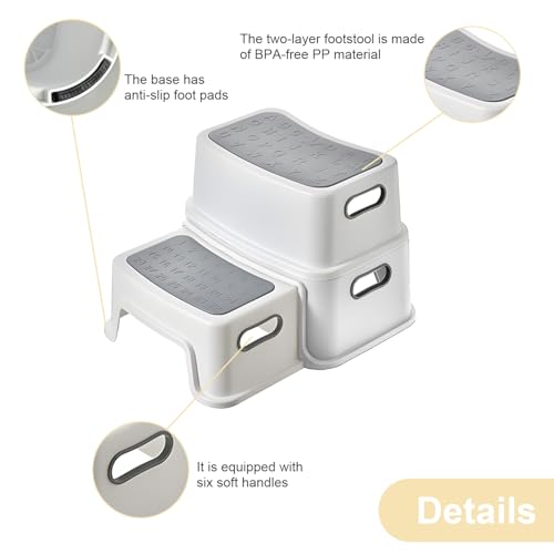 Miniatura 2 de Taburete Infantil De 2 Niveles Protección De Cantos 1 M , Taburete Seguro Con Pies Antideslizantes Y Protección Antivuelco, Peldaños Perfilados, Para Baño, Aseo, Cocina Y Habitación Infantil Pálido