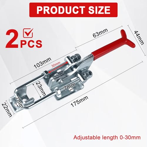 EXLECO 2 x Groß Spannverschluss Metall Kniehebelspanner, Kistenverschluss 30mm Verstellbar Schnappverschluss 900kg Spannkraft Kappenschloss Hebel Verschluss Schnellverschluss für Schrank Tür Kisten