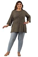 Fashion Zest - Women Rayon Black Green Short Kurti/Top/Tunics | Formal Wear Kurti | Short Kurti | Ultra Plus Size Kurti | Office Wear Kurti | CH068 (6XL)