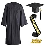 Formemory 2023 Abschluss Talar mit Abschluss Hut, 4pcs Graduation Robe Set mit Doktorhut 2023 und Quaste Hochschule Bachelor und Master (4.9-5.2ft, Schwarze)