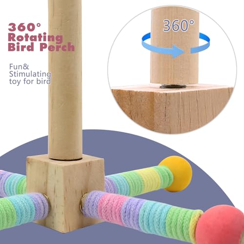 Image of Upgraded Parrot Perch Toy,Rotating Bird Perch Stand with Chew Ball Toy for Small&Medium Birds,Bird Cage Accessories for Parakeets Cockatiels Lovebirds Conures Finches Budgies (Rainbow Colors)