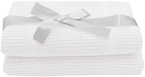 Noble & Brite Cotton Cellular Baby Blanket Twin Pack, Pink, Blue, and White  Cellular Blanket For Newborn Baby  Soft and Lightweight  For Baby Cot / Pram / Moses Basket / Travel (90 x 60cm, White)