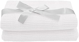 Noble & Brite Cotton Cellular Baby Blanket Twin Pack, Pink, Blue, and White  Cellular Blanket For Newborn Baby  Soft and Lightweight  For Baby Cot / Pram / Moses Basket / Travel (90 x 60cm, White)