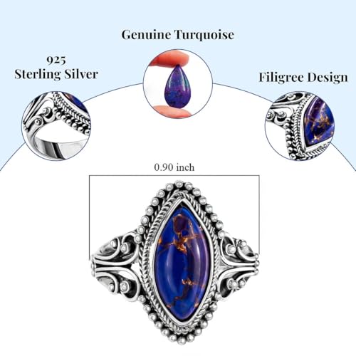 Purple Blue Turquoise Rings for Women 925 Sterling Silver Band Boho Western Turquoise Jewelry Promise Rings for Her Anniversary Birthday Gifts for Womens3
