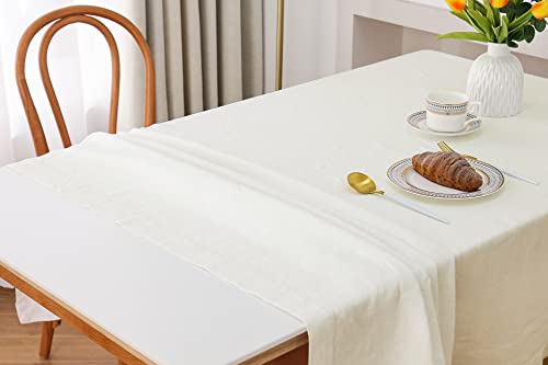 L Linen World 100% Pure Linen Tablecloth,90X132Inch Square Table Cloth-Natural French Flax,Jacquard Weave Design Momi Table Cloths For Fall,Wedding,Dining,Decorative Halloween,Thanksgiving,Christmas #TOP2