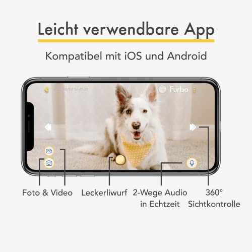 Furbo 360° Hundekamera [Basic Kamera]: Haustierkamera mit App, Rotierende 360° Sicht, Farbnachtsicht, Tracking, Leckerliwurf, Bell-Alarm, der Favorit von Haustierbesitzern auf der ganzen Welt