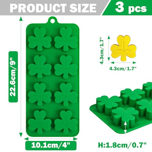 Webake Shamrock Ice Cube Mold Silicone, 8-Cavity Leaf Clover Mold for Ice Cube, Chocolate, Cupcake Decorations, Jello, Great for St. Patrick Day, Irish Holiday, Daily, Pack of 3 by Webake - Image 3