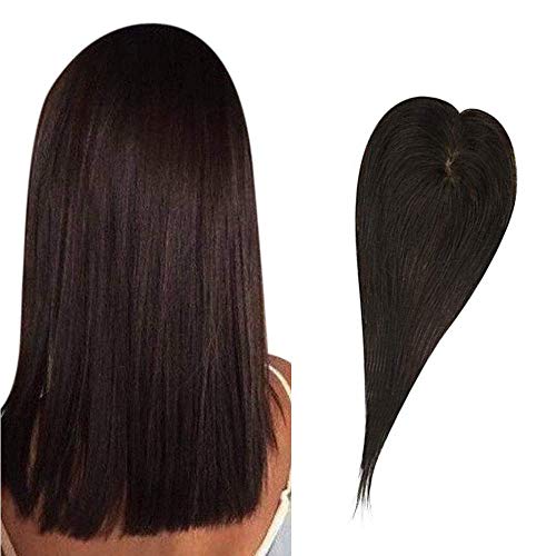 Full Shine 10 inch Hair Topper Crown Extensions Human Hair Clip In Extensions Solid Color 2 Dark Brown Base Size 12x6 CM Straight Human Hair For Women One Piece For Hair Loss