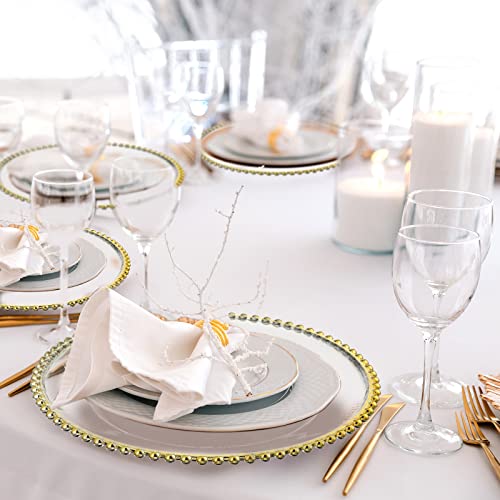 25 Pcs Clear Charger Plates 13 Inch Plastic Round Dinner Plate With Gold Beaded Rim Dinner Table Decorative Plate For Wedding Birthday Bridal Shower Party Dinner Table Decor Supplies #TOP3