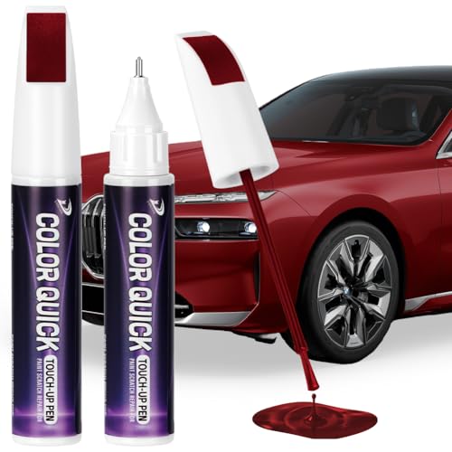 NUTKIT Bolígrafo Reparador de Arañazos Coche 2 en 1, 12 ml Retoque de Pintura Automotriz, Cabezal de Pincel y Punta Precisa, Reparación Rápida de Rayones Superficiales, Secado Rápido（Rojo）