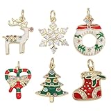CHGCRAFT 6 Pcs 6 Style Christmas Charms 18K Gold Plated Brass Charm Rhinestone Christmas Socking Pendant with Jump Ring for Necklace Earring Bracelet Handcraft Jewelry Making