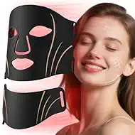 Facego Red Light Mask for Face and Neck, 7 Colors Red Light Face Mask with Rechargeable Remote Controller, Flexible, Portable, Lightweight, and Ergonomic for Home & Travel (Black)