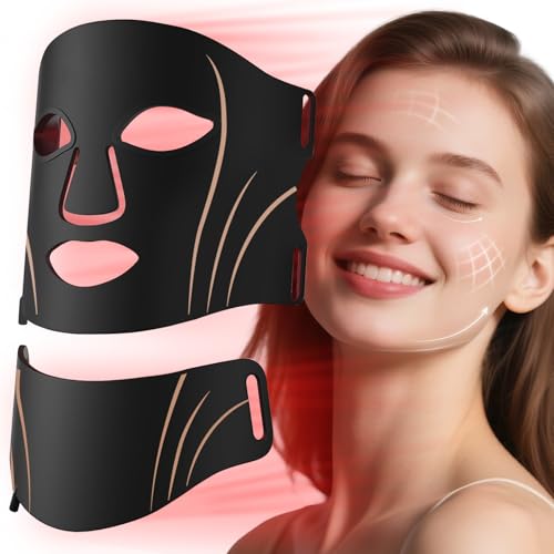Red Light Mask for Face and Neck - Facial Skin Care Device, Portable, Lightweight, Rechargeable and Ergonomic Design for Home (Black)