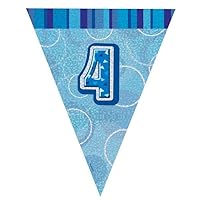 6 x 2.74cm(54ft) Age Blue/Pink flags/Pennants Party Decorations Glitter Metallic Triangle Banner Flag Garland Pennant Bunting for Birthday Indoor/Outdoor/Garden Party Supplies (6 x Age 4 Blue)