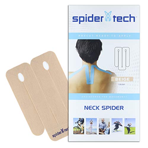SpiderTech Neck Pre-Cut Kinesiology Tape. Water-Resistant, Latex-Free and Easy to use. Preferred by Athletes. Reduce Pain and Inflammation, Help re-Train Muscles, Enhanced Performance. (Beige)
