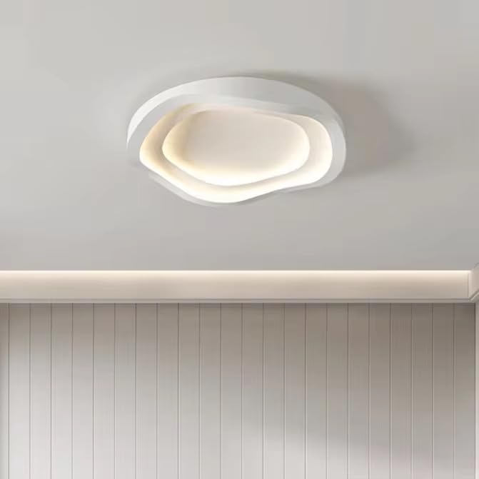 Image of Organic Layered Pebble LED Ceiling Light, Modern Designer Ceiling Lamp with Layered Oval Ring Design for Bedroom, Living Room, Hall & Home Decor|White