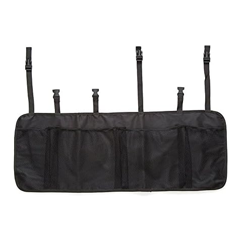HCMAX Car Backseat Trunk Organizer - Collapsible Hanging Bag - Net Storage Bag Four Pockets - Auto Interior Cargo Accessories - for SUV Vans Cars Trucks Black Cover