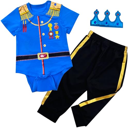 Wosixima Newborn Baby Boys Girls Prince Costume Infant Halloween Bodysuit Pant Set Baby Cosplay Cloth Family day Blue Short Sleeve Bodysuit Pant Set 6-12 Months