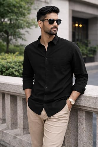 Image of Men's Solid Casual Shirt | Casual Plain Button Down Shirt for Men | Regular Fit Full Sleeves Smart Formal & Casual Wear
