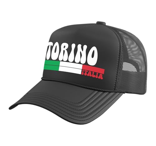 Torino City Italia Vintage Italy Flag for Travel Lovers Trucker Hat with Adjustable Mesh Back, Black