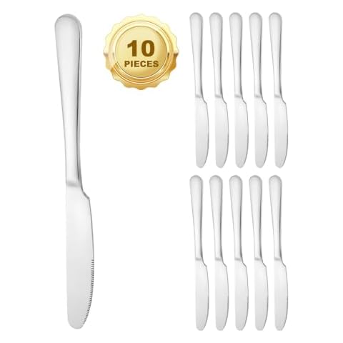 BELLAPAZ 10 Pieces Dinner Knives, Butter Spreader Knife, Stainless Steel Shiny Mirror Dinner Knife, Send Goods from Local Warehouse, Steak Knives Set Table Knives, For Home Kitchen Or Restaurant Cover