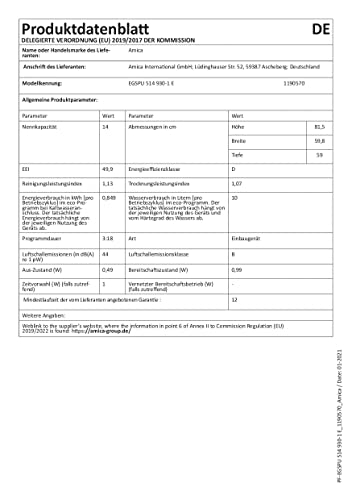 Amica Geschirrspüler EGSPU 514 930-1 E Unterbau Edelstahl