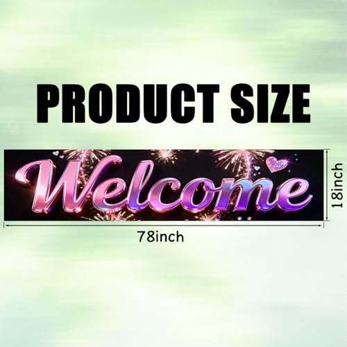Image of Nuxovilar Welcome Home Banner Pink Purple Holographic 17.7x78.7 Polyester