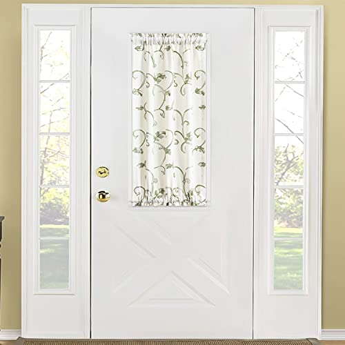 Image of VOGOL Beige Curtains for Door Windows, Green Vines Embroidery Small Short Window Curtain for Bathroom Basement Closet French Door, 25 x 40 Inches, 1 Panel