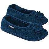 Japanwelt bacinas Hausballerinas Damen Kornblumen-Blau - warme Ballerina Filz-Hausschuhe Schurwolle...