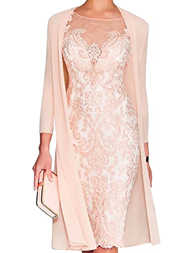Women s Knee Length Lace Chiffon Short Gowns 3 4 Length Sleeve Mother of The Bride Dresses Petite Photo Color 14
