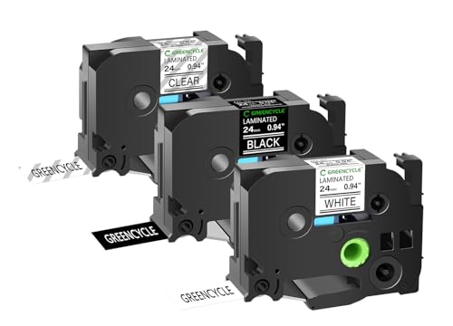 GREENCYCLE Compatible for Brother P-Touch Label Tape TZe-151 TZe-251 TZe-355 24mm 0.94" Laminated TZe TZ 1 inch Black on Clear/White and White on Black Label Tape for PTD600 PTD600VP PTP700, 3 Pack