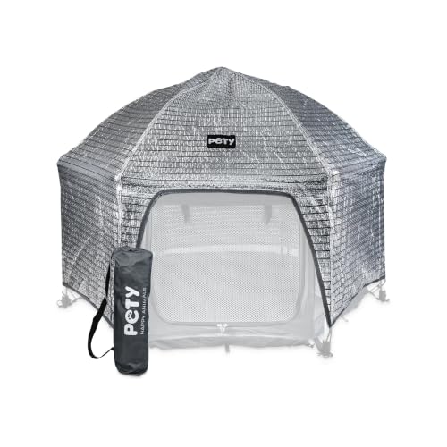 PETY Silber Abdeckung für den kleinen Hunde- Laufstall (100 x 60 cm)- Reflektierende Abdeckung für Schatten & Hitzeschutz- Passgenau für PETY Laufstall- Mit Tasche