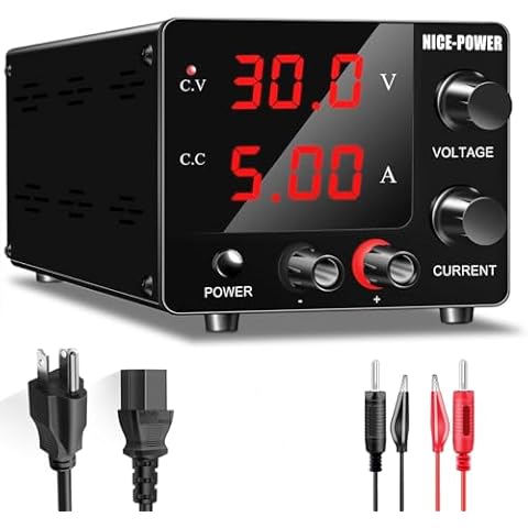 NICE-POWER DC Power Supply Variable, 30V 5A Adjustable Switching Regulated Power Supply with Encoder, Upgraded 3-Digits LED Display, Electroplating DIY LED Test Mini Regulated DC Bench Power Supply Cover