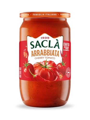 SACLA Arrabbiata Cherry Tomato Pasta Sauce with No Added Sugar | Natural Non-GMO Grown Tomatoes with Spicy Red Chili Pepper | 24 oz Glass Jar | Imported from Italy | Authentic Italian Sauce